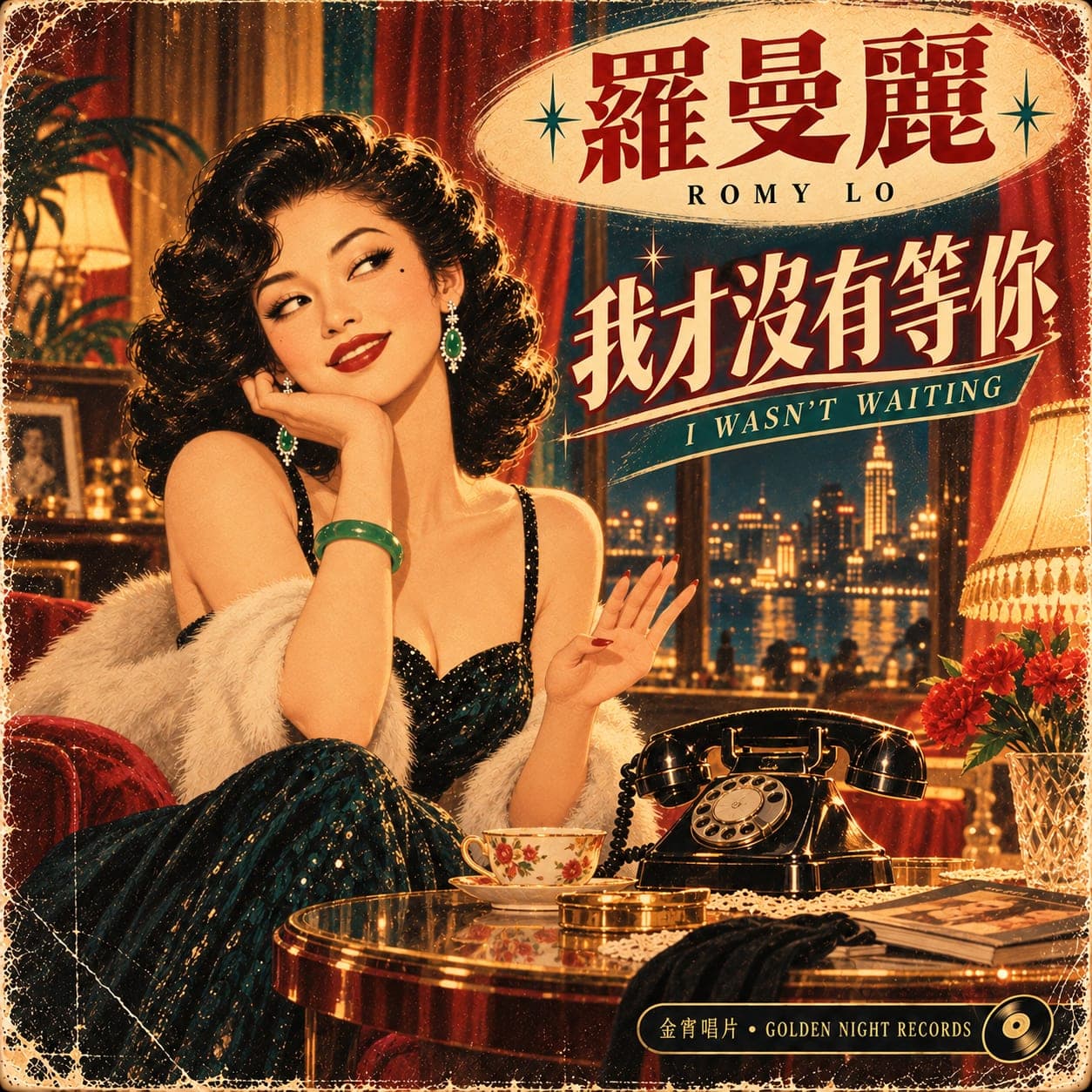 《我才沒有等你》封面,Romy Lo 羅曼麗坐在窗邊,桌上有一臺黑電話。